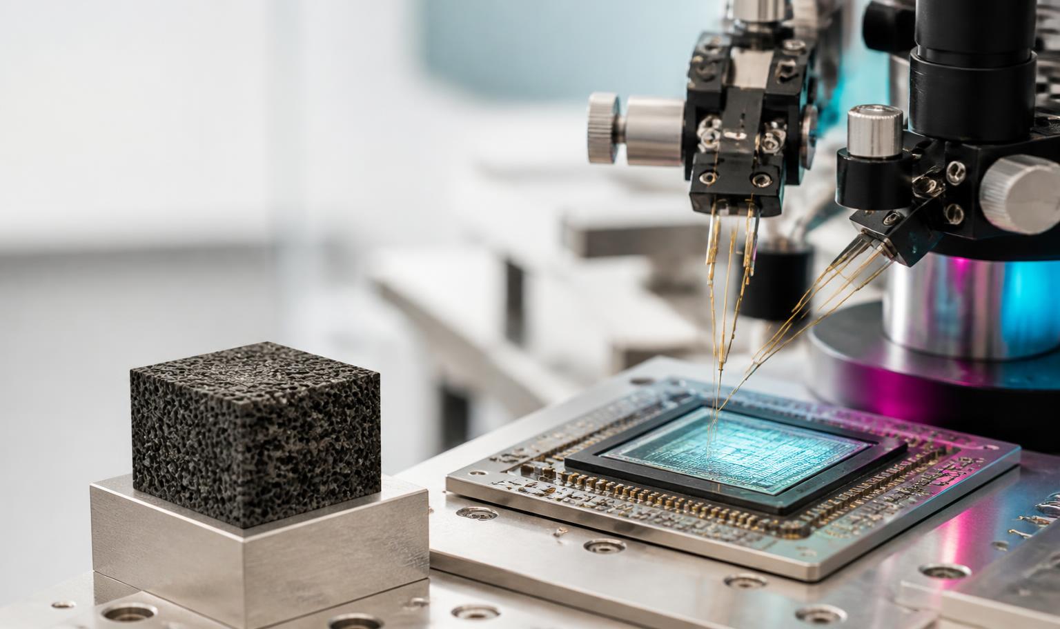 Nanoporous oxide sample and silicon processor under precision probes